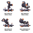 Evolution R210SMS+ 210mm Sliding Mitre Saw With TCT Multi-Material Cutting Blade - Evolution Power Tools UK