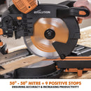 Evolution R255SMS-DB+ 255mm Double Bevel Sliding Mitre Saw With TCT Multi-Material Cutting Blade - Evolution Power Tools UK