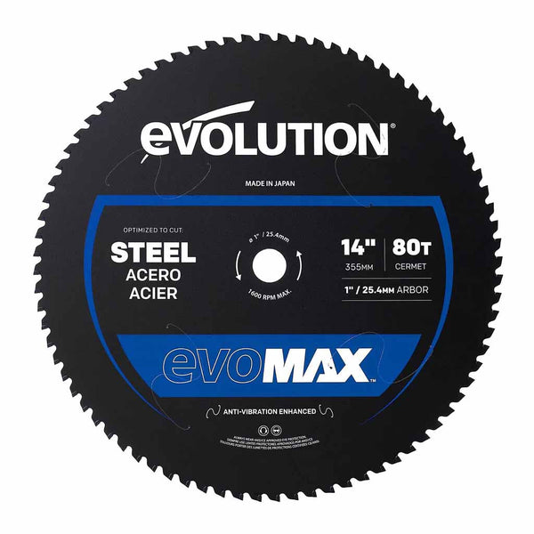 Evolution EVOMAX 355mm Mild Steel Cutting 80T Cermet Chop Saw Blade