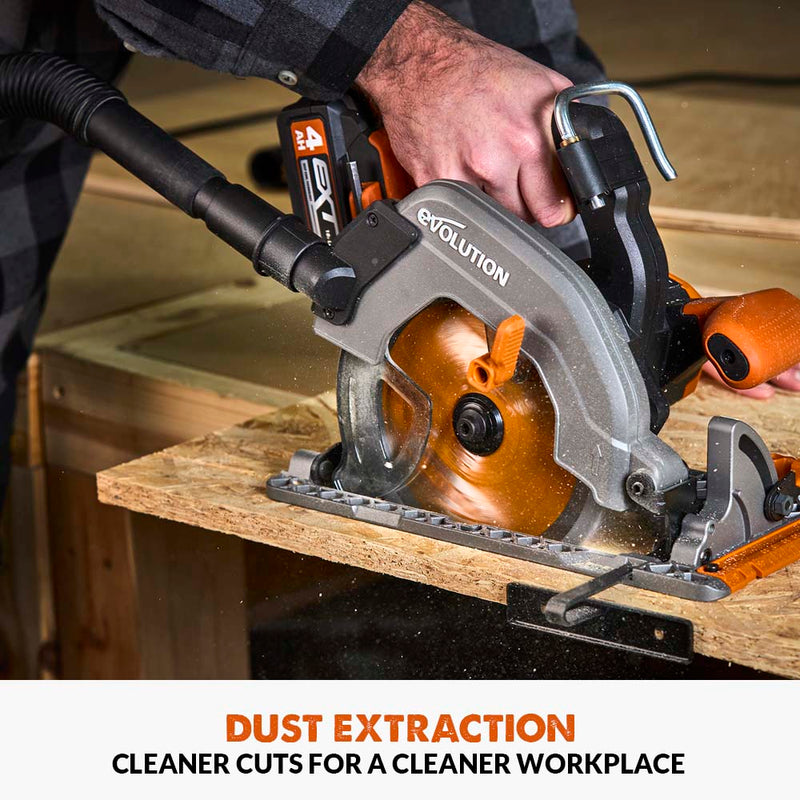 Evolution R185CCS-Li Cordless, Brushless 18v Li-Ion EXT Circular Saw With 185mm TCT Multi-Material Cutting Blade