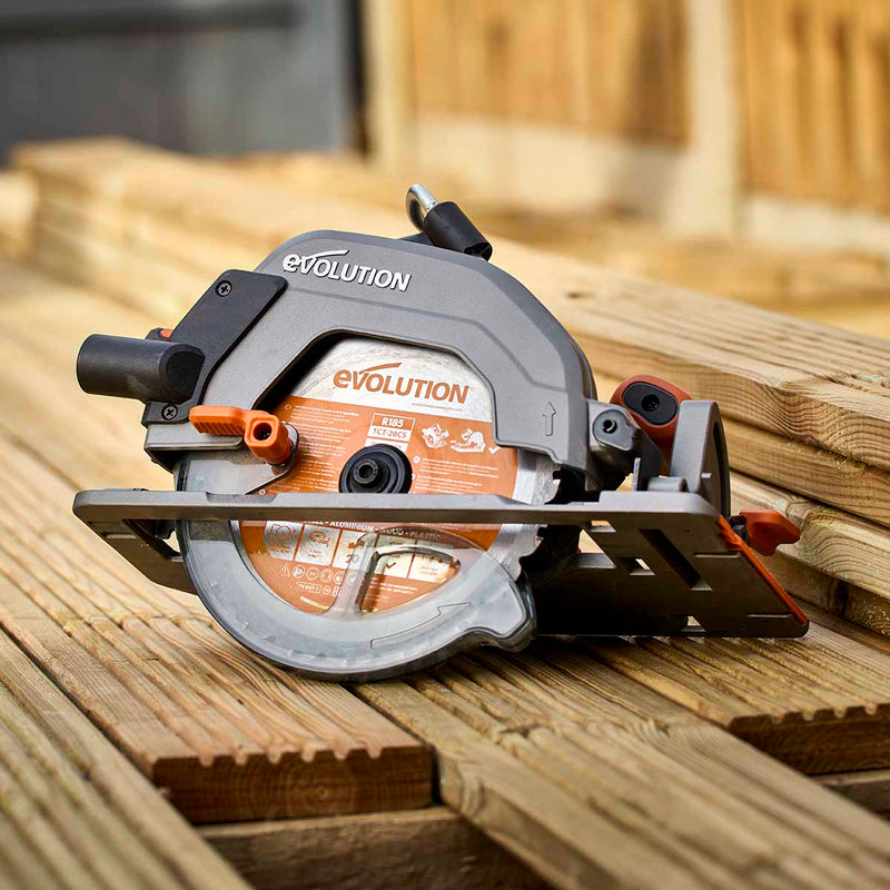 Evolution R185CCS-Li Cordless, Brushless 18v Li-Ion EXT Circular Saw With 185mm TCT Multi-Material Cutting Blade