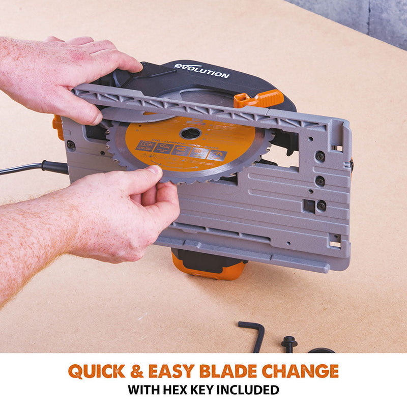 Evolution R185CCSX+ 185mm Circular Saw with TCT Multi-Material Cutting Blade - Evolution Power Tools UK