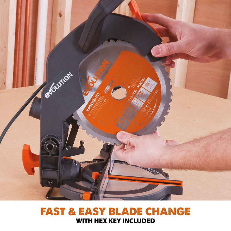 Evolution R210CMS - 210mm Compound Mitre Saw With TCT Multi-Material Cutting Blade - Evolution Power Tools UK