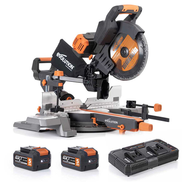 Evolution R255SMS-DB-Li Cordless 36V Li-Ion EXT Double Bevel Sliding Mitre Saw With 255mm Multi-Material Cutting Blade