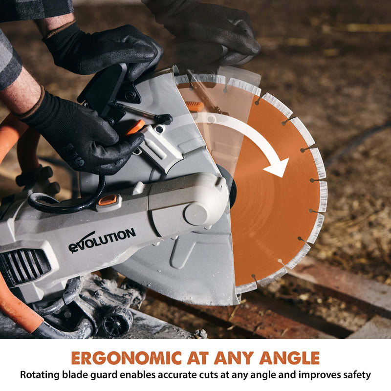 Evolution R350DCT  Electric Disc Cutter/Concrete Saw With Water Dust Suppression and 350mm Premium Diamond Blade