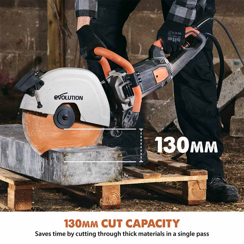 Evolution R350DCT  Electric Disc Cutter/Concrete Saw With Water Dust Suppression and 350mm Premium Diamond Blade