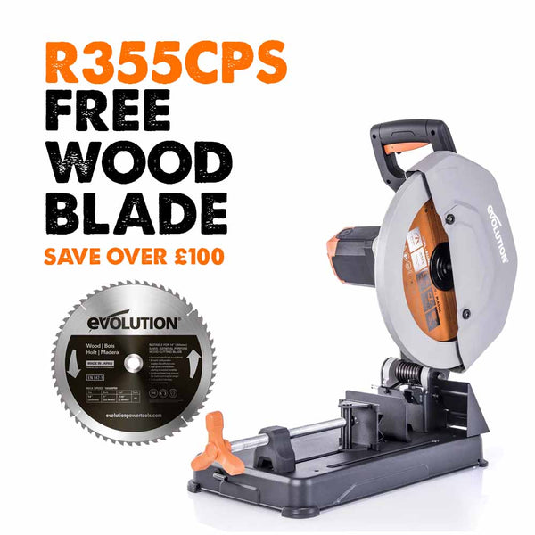 Evolution R355CPS Chop Saw with 355mm TCT Multi-Material Cutting Blade