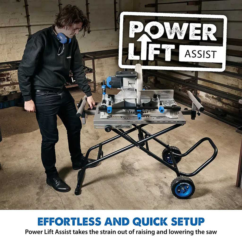 Evolution S355MCS Mitre Chop Saw Wheeled Stand With Powerlift Assist
