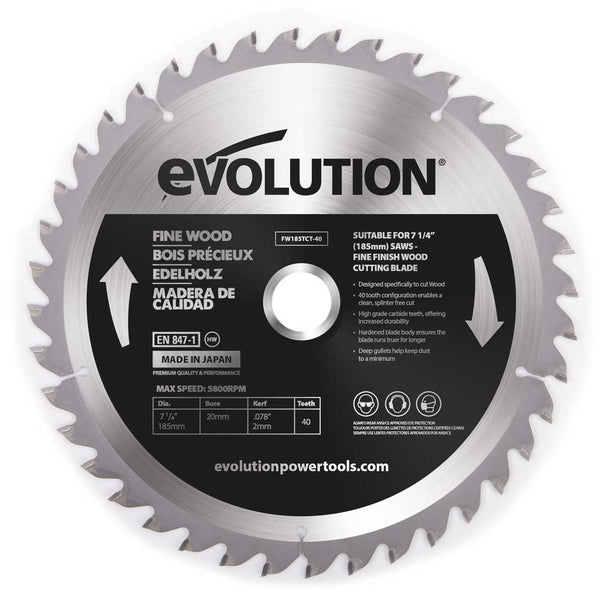 Evolution 185mm Fine Wood 40T TCT Mitre/Circular Saw Blade
