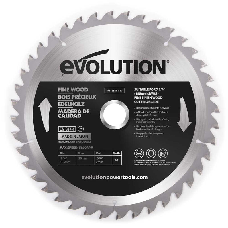 Evolution 185mm Fine Wood 40T TCT Mitre/Circular Saw Blade