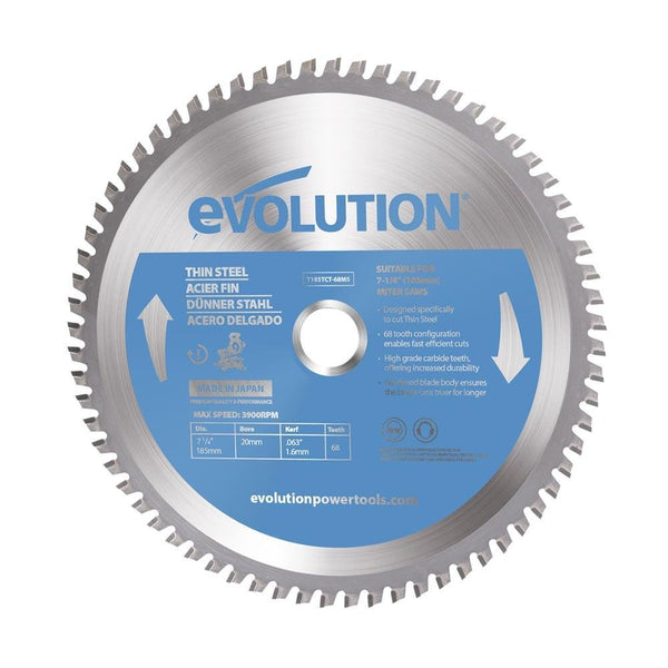 Evolution 185mm Thin Steel Cutting 68T TCT Mitre Saw Blade 