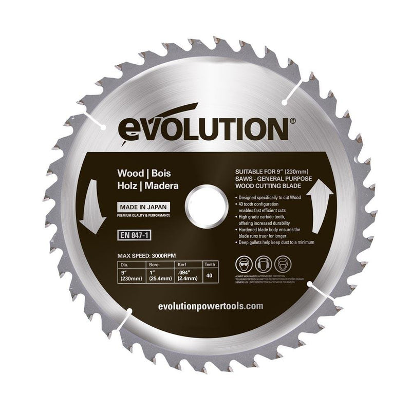 Evolution 230mm General Wood Cutting 40T TCT Circular Saw Blade