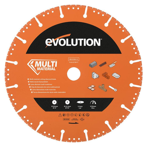 Evolution 255mm Segmented Edge, 22.2mm Bore, Multi-Purpose, Metal Cutting¬†Diamond blade - Evolution Power Tools UK