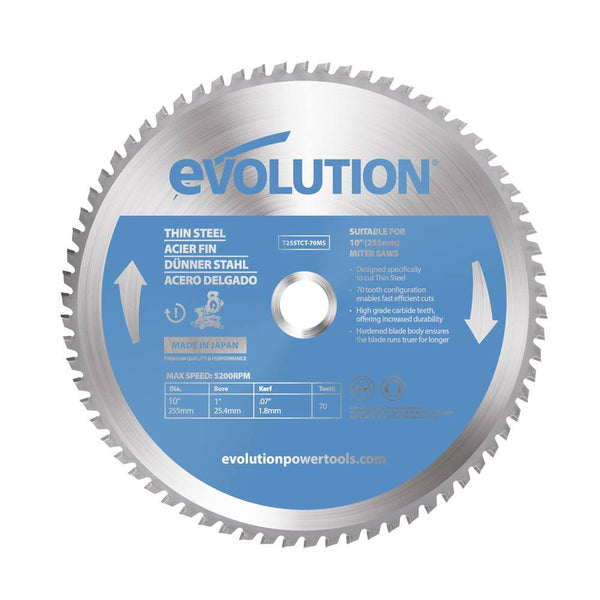 Evolution 255mm Thin Steel Cutting 70T TCT Mitre Saw Blade