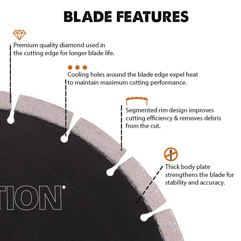 Evolution 300mm Segmented Edge, 22.2mm Bore, Concrete, Stone, Brick Cutting Diamond Blade - Evolution Power Tools UK
