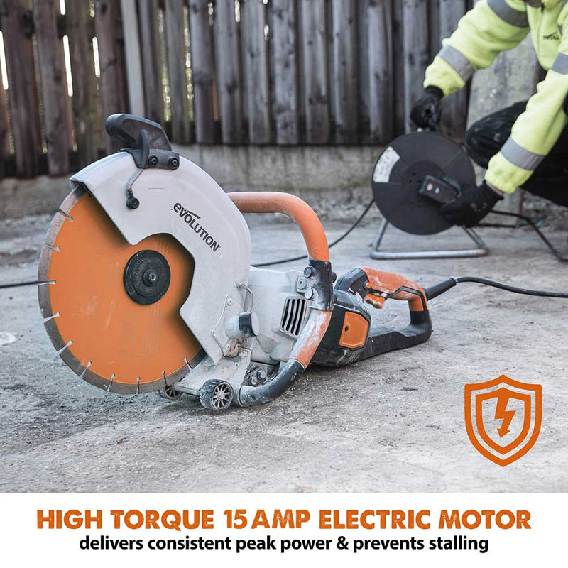 Evolution R300DCT+ 300mm 12" Electric Disc Cutter Concrete Saw with Water Fed Dust Suppression and Premium Diamond Blade - Evolution Power Tools UK