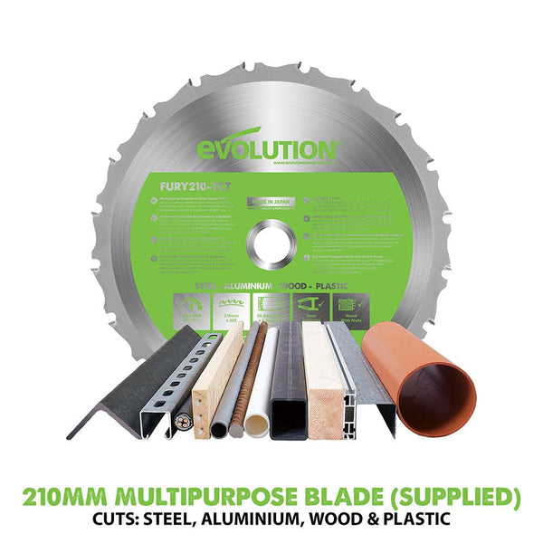 Evolution F210CMS 210mm Compound Mitre Saw With TCT Multi-Material Cutting Blade (230v) - Evolution Power Tools UK