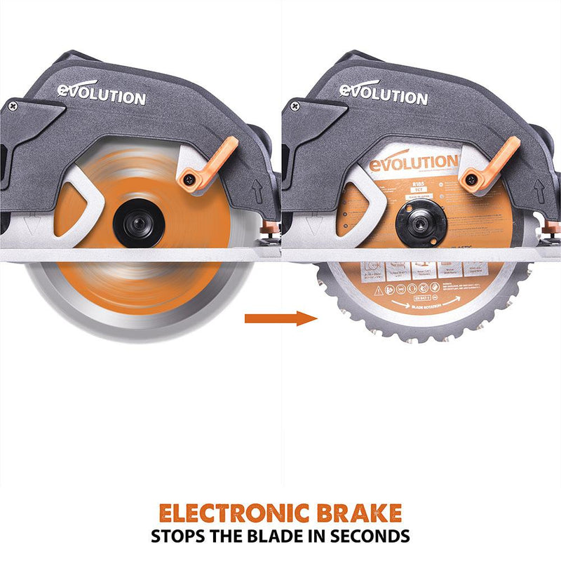 Evolution R185CCS 185mm Circular Saw with TCT Multi-Material Cutting Blade - Evolution Power Tools UK