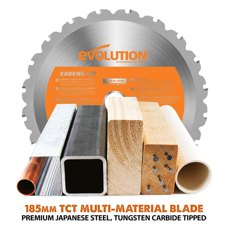 Evolution R185CCSX+ 185mm Circular Saw with TCT Multi-Material Cutting Blade - Evolution Power Tools UK
