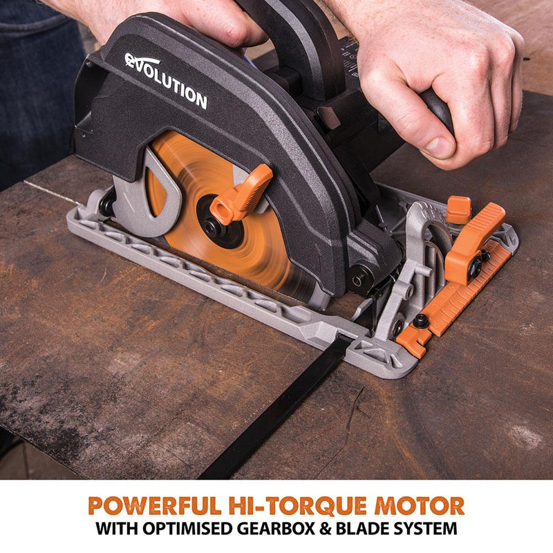 Evolution R185CCSX 185mm Circular Saw with 1020mm Track and TCT Multi-Material Cutting Blade - Evolution Power Tools UK