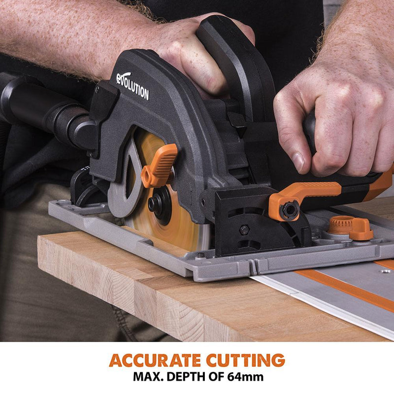 Evolution R185CCSX 185mm Circular Saw with 1020mm Track and TCT Multi-Material Cutting Blade - Evolution Power Tools UK