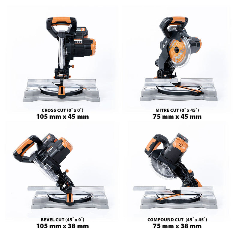 Evolution Cordless R185CMS-Li 185mm Compound Mitre Saw 18v Li-Ion EXT Inc Multi-Material Blade - Evolution Power Tools UK