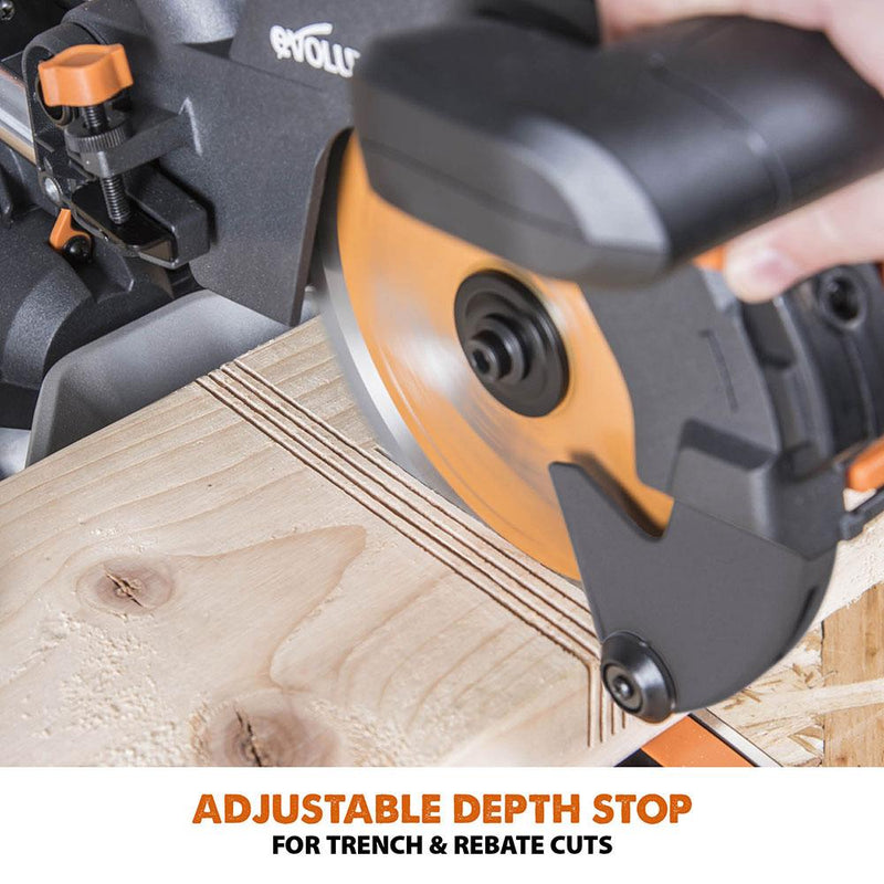 Evolution R210SMS+ 210mm Sliding Mitre Saw With TCT Multi-Material Cutting Blade - Evolution Power Tools UK