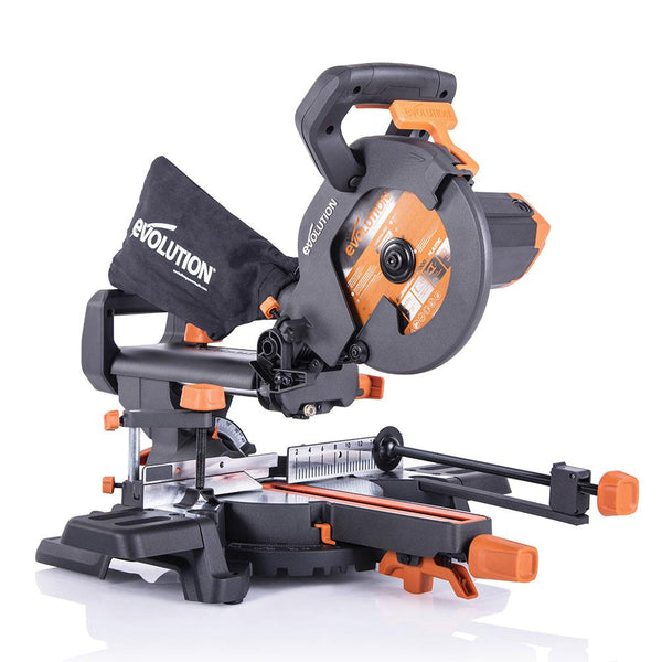 Evolution R210SMS+ 210mm Sliding Mitre Saw With TCT Multi-Material Cutting Blade - Evolution Power Tools UK