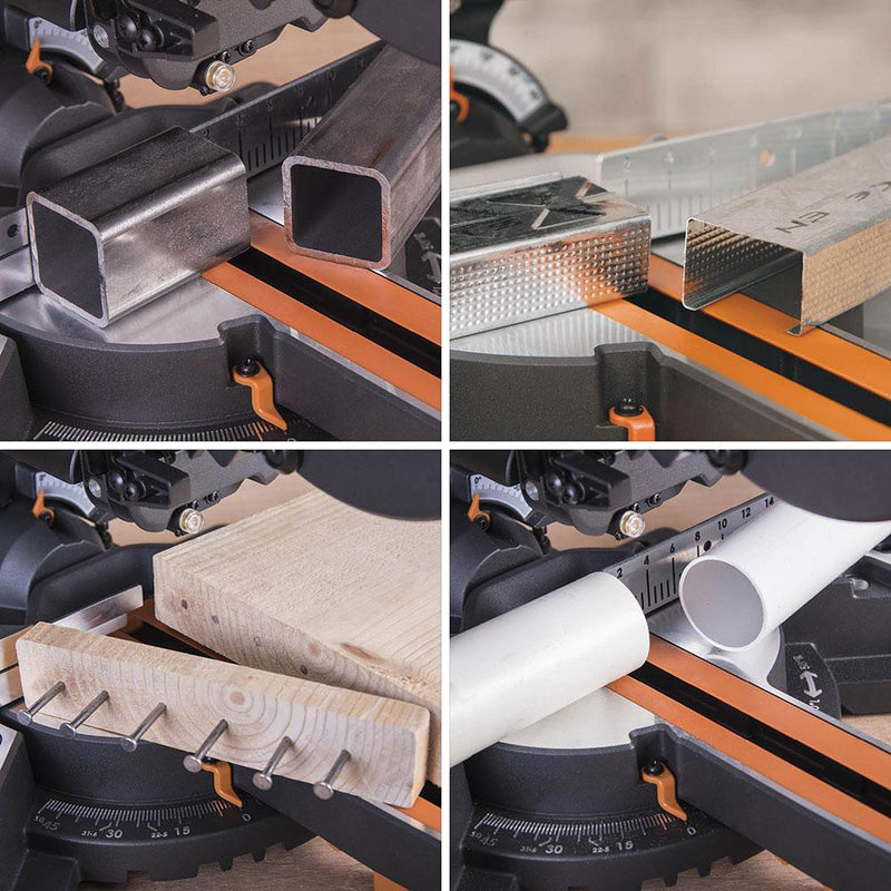 Evolution R210SMS+ 210mm Sliding Mitre Saw With TCT Multi-Material Cutting Blade - Evolution Power Tools UK