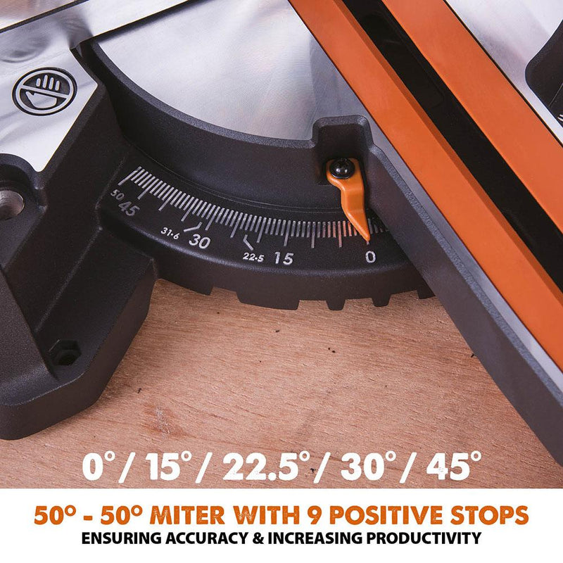 Evolution R210SMS+ 210mm Sliding Mitre Saw With TCT Multi-Material Cutting Blade - Evolution Power Tools UK