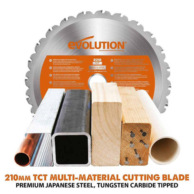 Evolution R210SMS-300+ Sliding Mitre Saw With TCT Multi-Material Cutting Blade - Evolution Power Tools UK