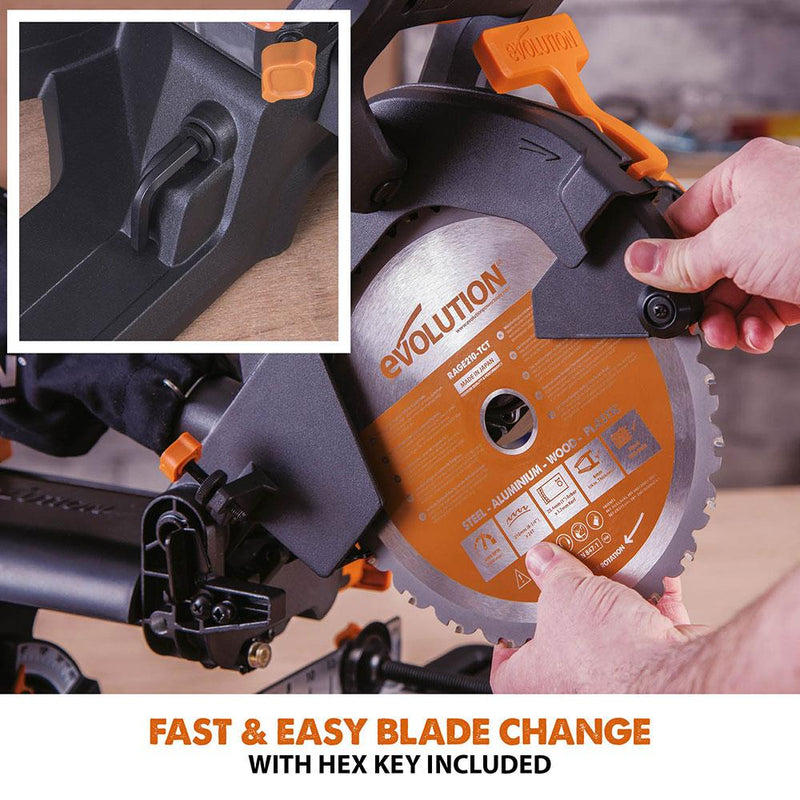 Evolution R210SMS-300+ Sliding Mitre Saw With TCT Multi-Material Cutting Blade - Evolution Power Tools UK
