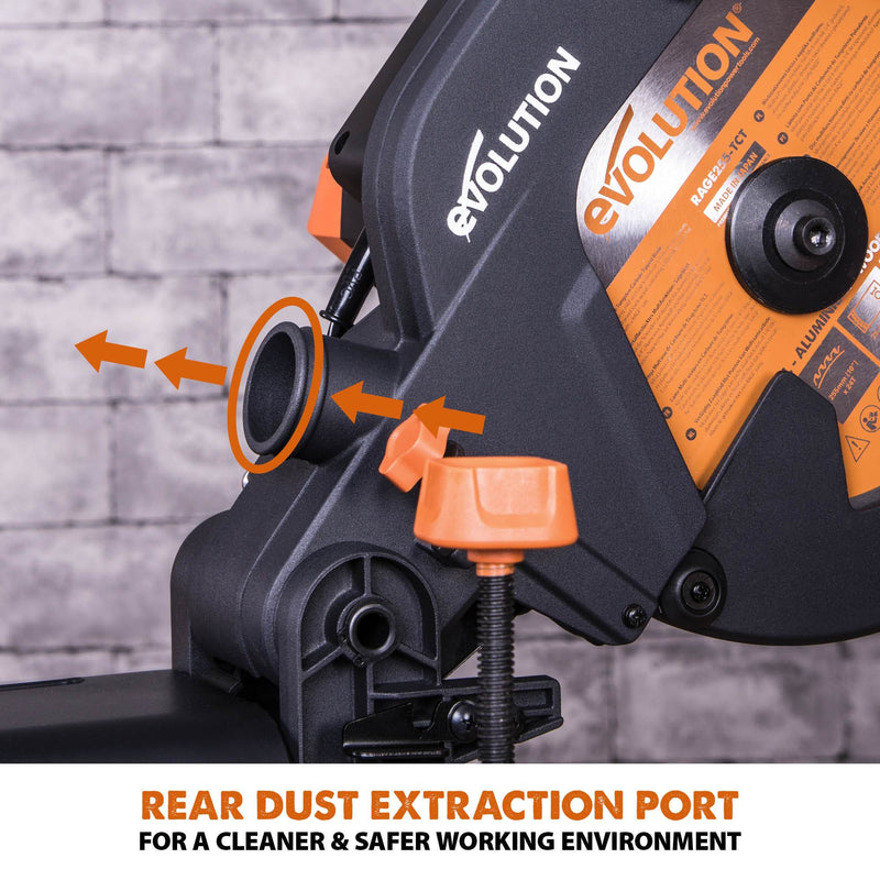 Evolution R255SMS+ - 255mm Sliding Mitre Saw With TCT Multi-Material Cutting Blade - Evolution Power Tools UK