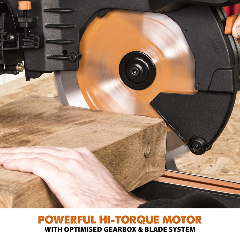 Evolution R255SMS-DB+ 255mm Double Bevel Sliding Mitre Saw With TCT Multi-Material Cutting Blade - Evolution Power Tools UK