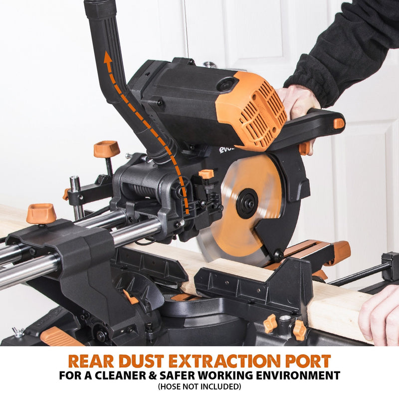 Evolution R255SMS-DB+ 255mm Double Bevel Sliding Mitre Saw With TCT Multi-Material Cutting Blade - Evolution Power Tools UK