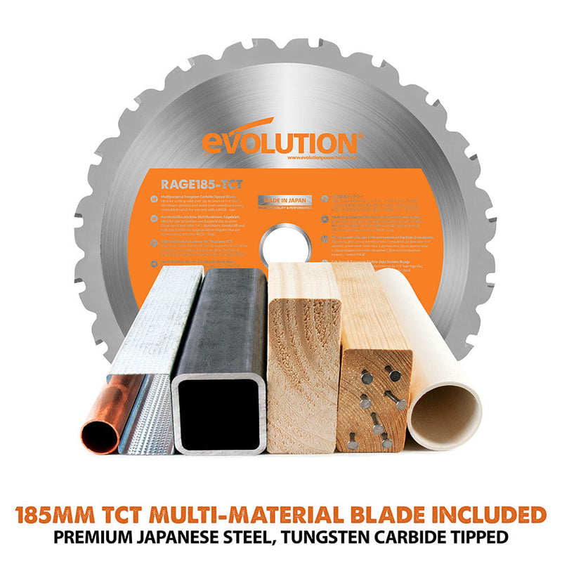Evolution RAGE4 - 185mm Chop Saw with TCT Multi-Material Cutting Blade - Evolution Power Tools UK