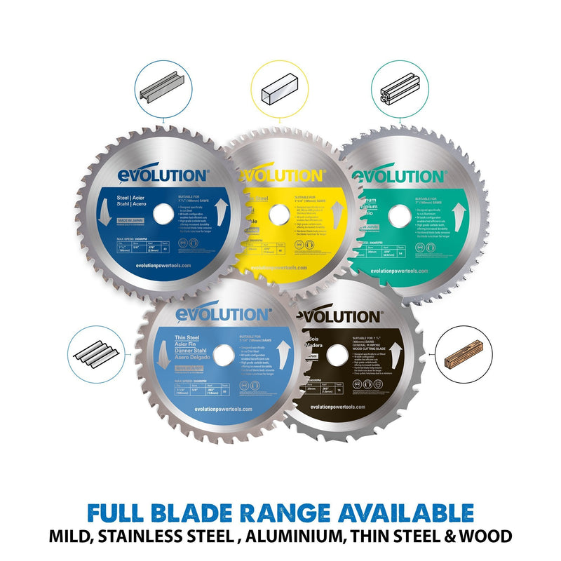 Evolution S185CCSL 185mm Circular Saw with TCT Mild Steel Cutting Blade - Evolution Power Tools UK